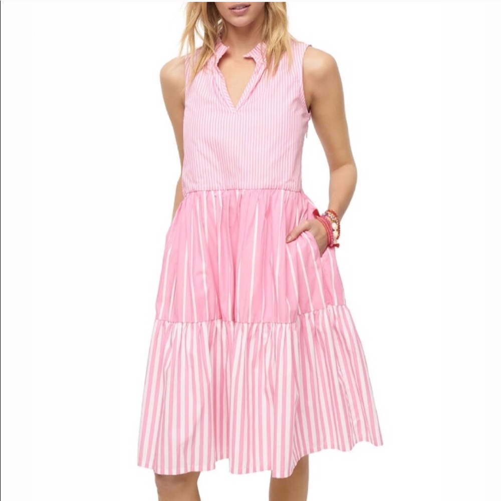 J. Crew Tiered popover striped dress
